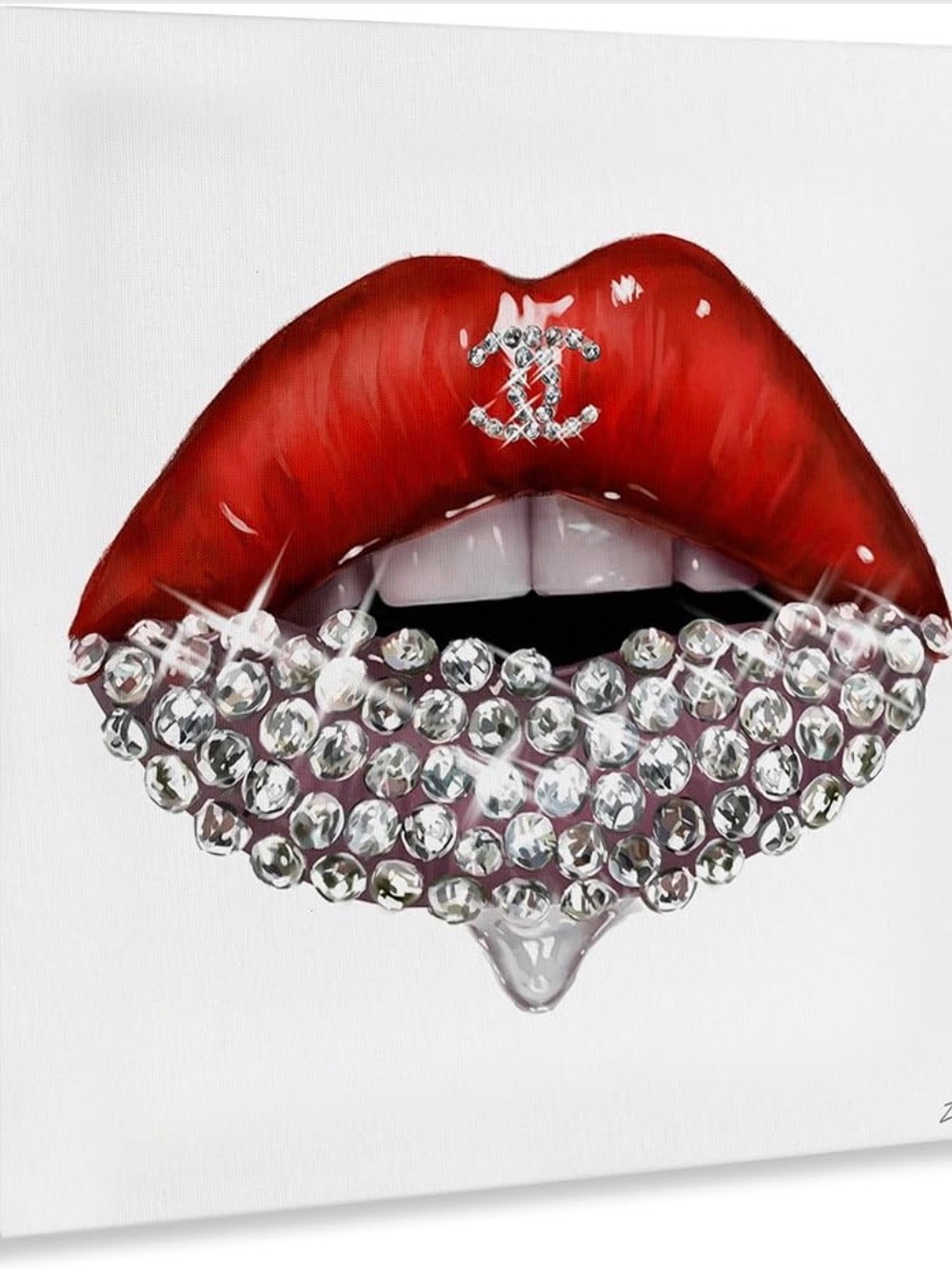 Luxurious Red Lip Art Print with Crystal Like Accent